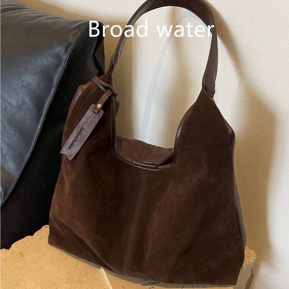 Vintage Style Brown Suede Leather Hobo Shoulder Bag Large Slouchy Tote Purse